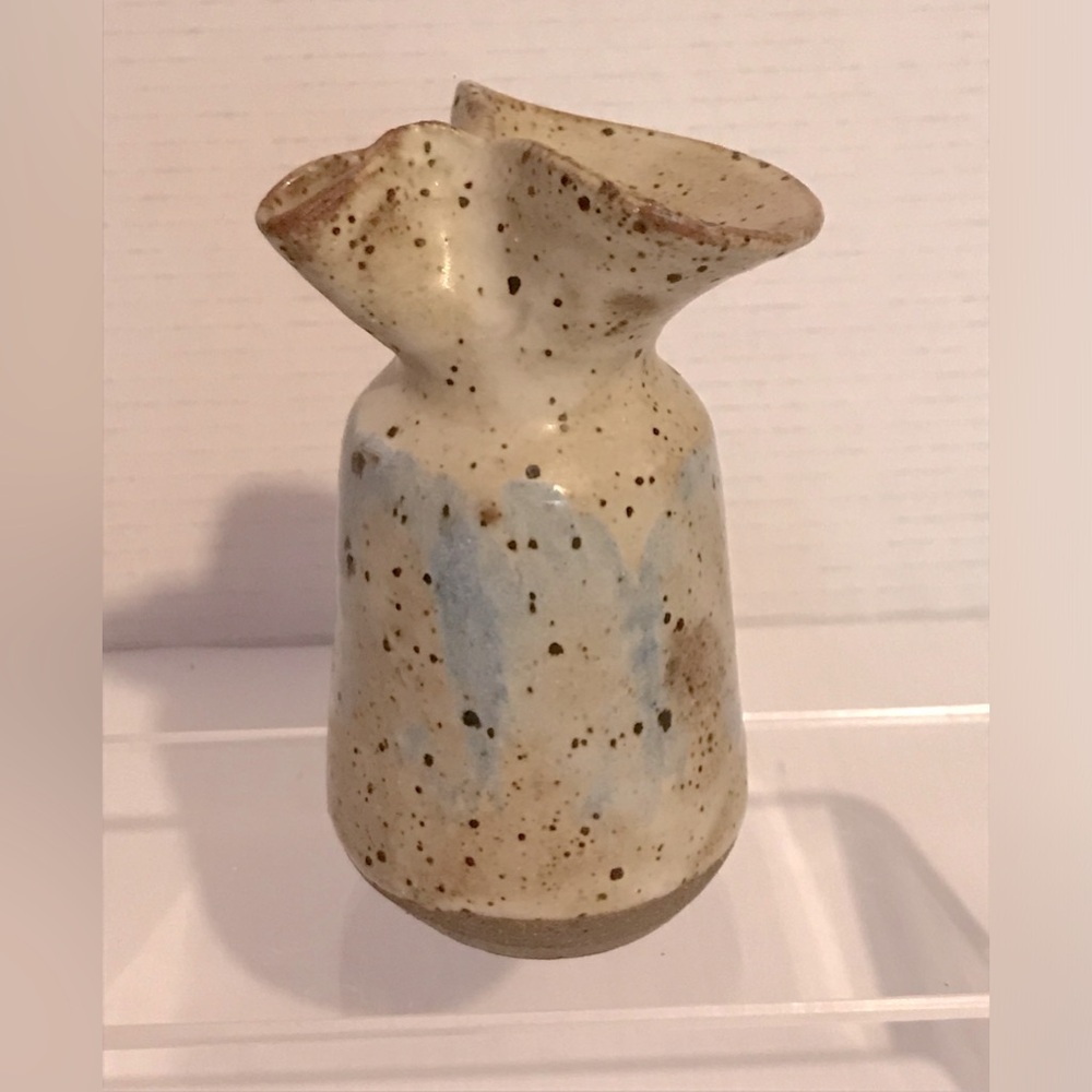 Vintage Petite Pourer Pitcher Vase Pottery Blue Speckled Art